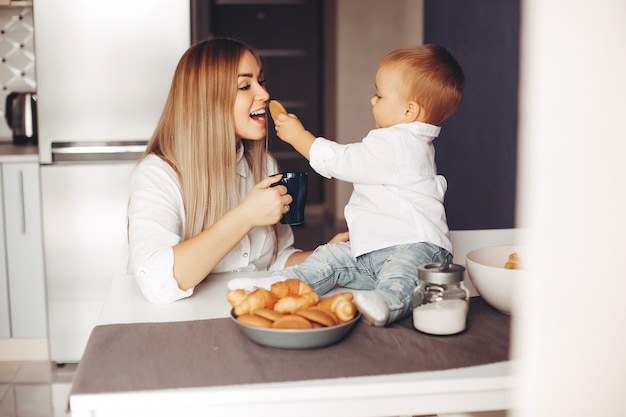 Mother with son at home