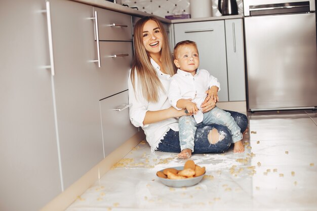 Mother with son at home