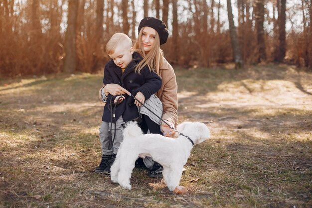 Mother with son playing in a park