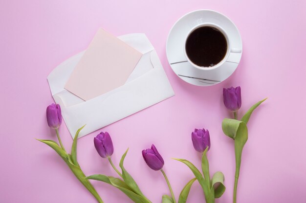 Mothers day background with coffee and card