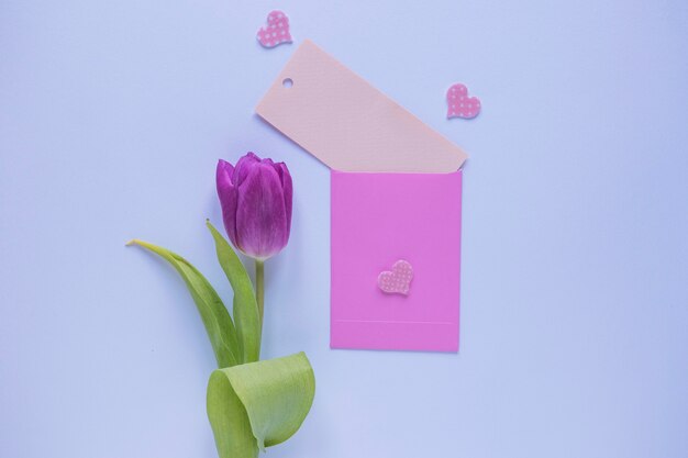 Mothers day still life with envelope and rose