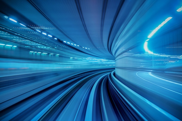 Motion blur of Automatic train moving inside tunnel in Tokyo, Japan.