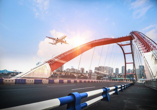 motion blurred traffic on bridge,chongqing china.