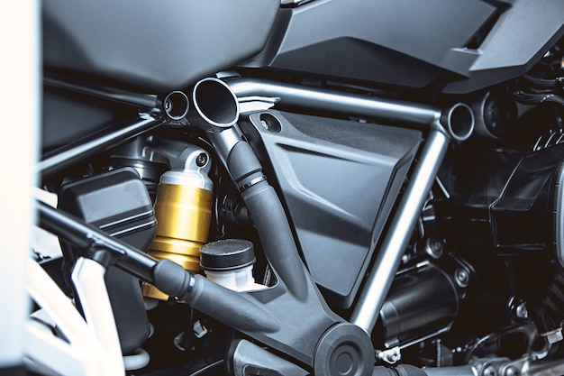 Motorcycle luxury items close-up: Motorcycle parts