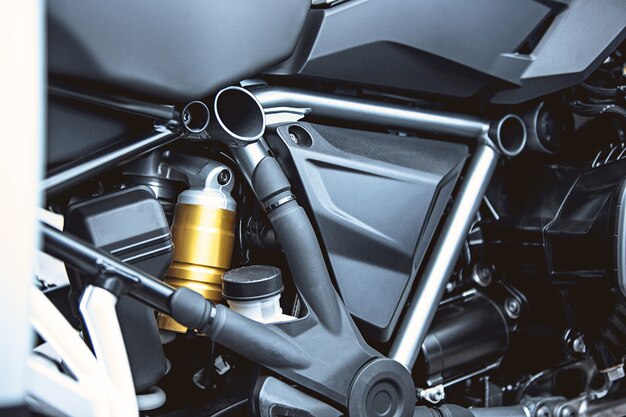 Motorcycle luxury items close-up: Motorcycle parts