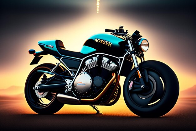 Сине-черный мотоцикл со словом "байкер"