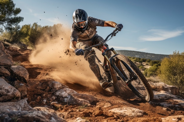 Motorist riding their bike over rough terrain