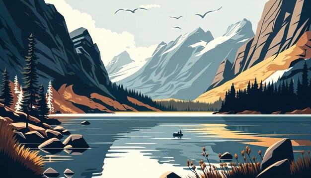 Mountain landscape lake in the highlands generative AI