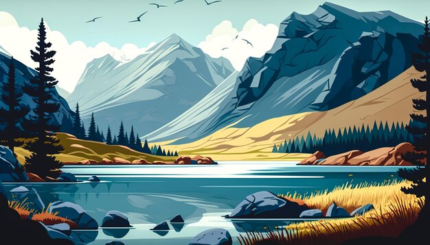 Mountain landscape lake in the highlands generative AI