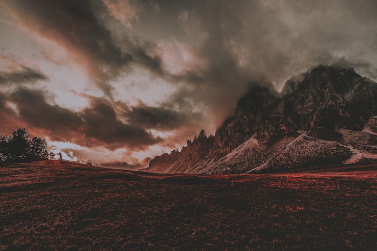 Free Photo mountain landscape with clouds