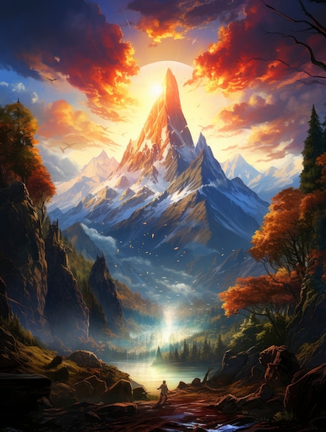 ファンタジースタイルのシーンの山の風景