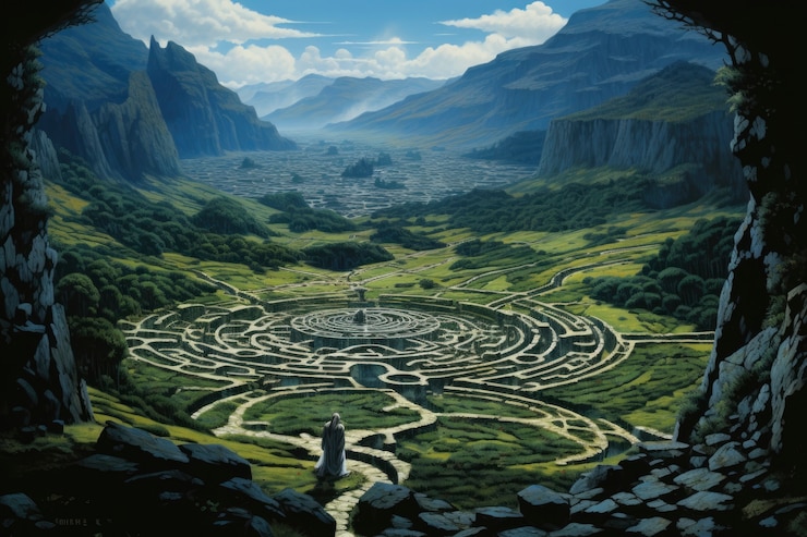 Free Photo mountain landscape with fantasy style scene