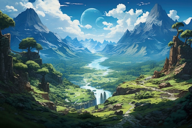 ファンタジースタイルのシーンの山の風景