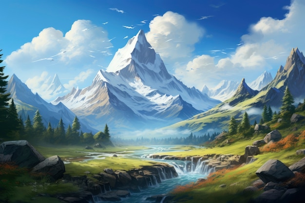 Mountain landscape with fantasy style scene