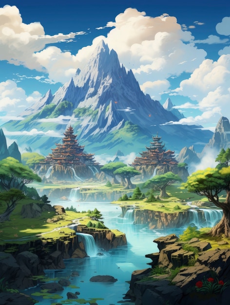 Free photo mountain landscape with fantasy style scene