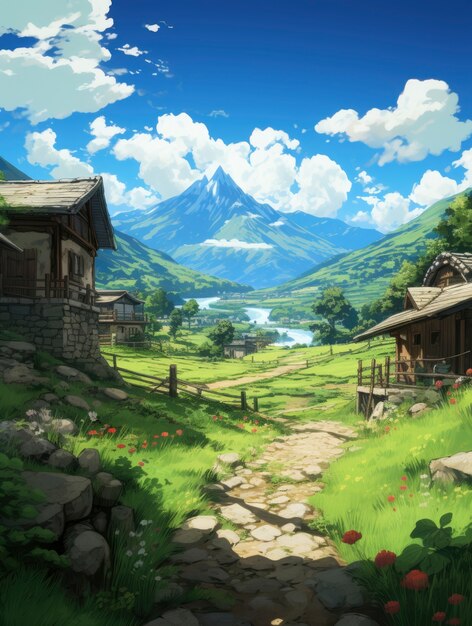 Mountain landscape with fantasy style scene