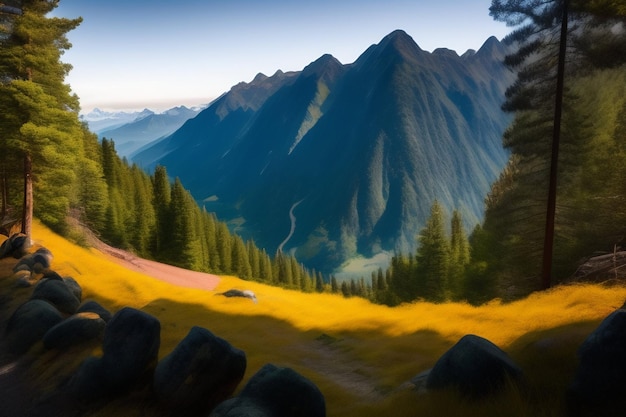 Foto gratuita un paesaggio montano con una montagna sullo sfondo