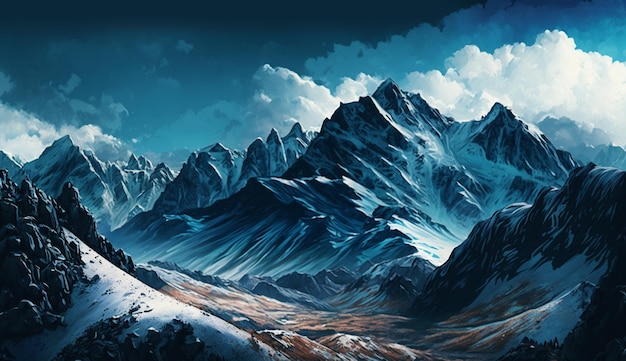 Free photo mountain landscape with snowy peak in winter generative ai