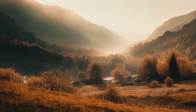 Mountain range forest and meadow in autumn generated by AI