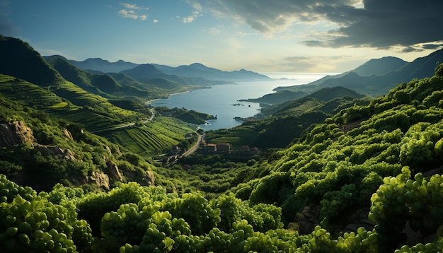 Foto gratuita montagna con natura e fattoria raccolto di tè scena rurale paesaggio pianta cameron highlands colore verde generato dall'intelligenza artificiale