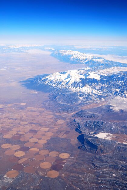 Mountain with snow aerial view