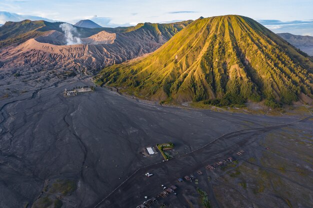 Mountainous landscape at sunrise