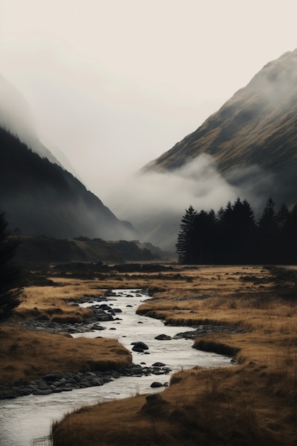 Foto gratuita paesaggio montano della natura con il fiume