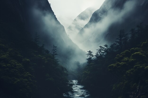 Mountainous nature landscape with river