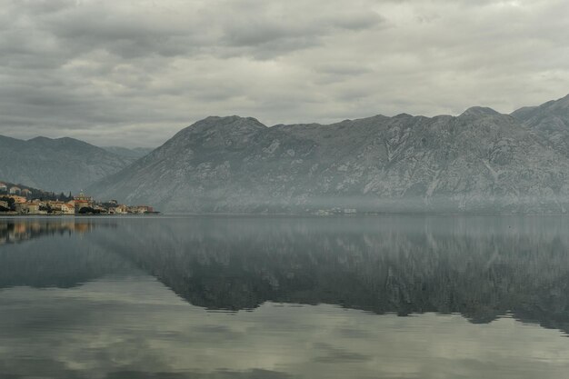 Mountains and the Adriatic Sea in Cloudy weather Dobrota Montenegro