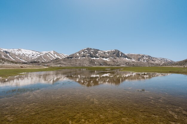 湖の水に山の反射