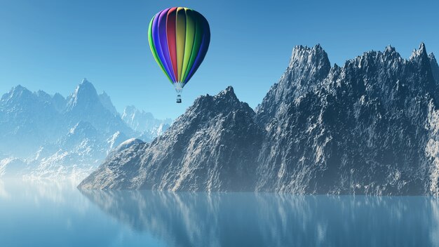 Mountains with a hot air balloon