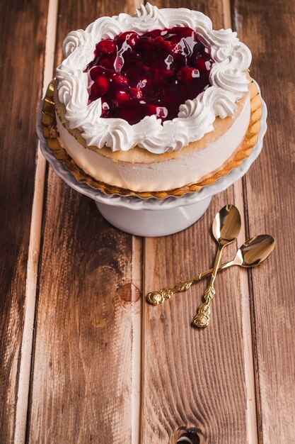 mousse cake with cream and jam