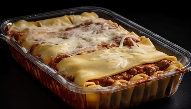 Free photo mouthwatering baked beef lasagna with melted mozzarella generated by ai