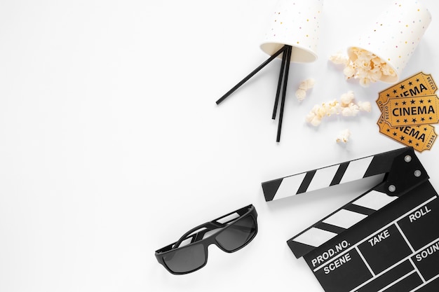 Movie elements on white background with copy space