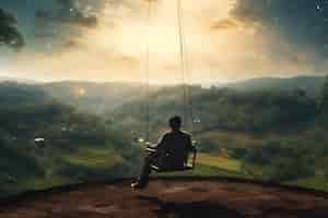 Free photo movie scene of a man sitting at swing