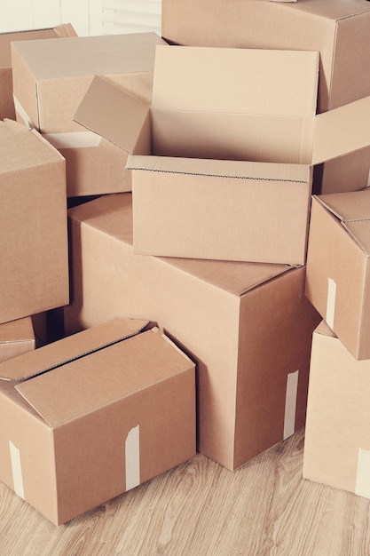 Moving home with cardboard boxes