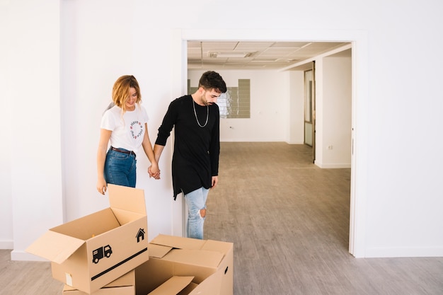 Moving scene with couple in room