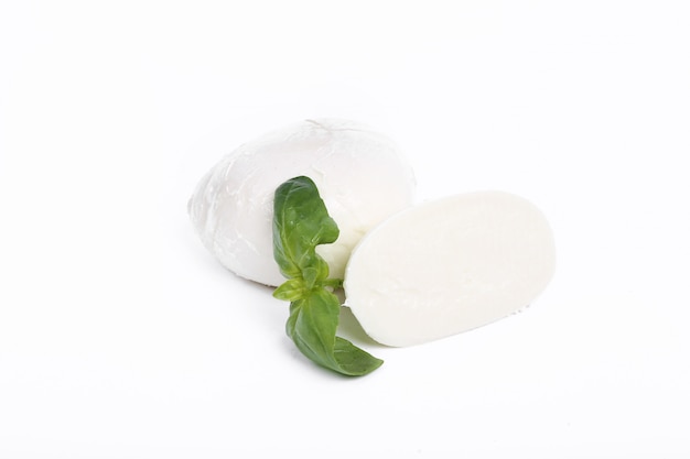 Mozzarella with basil leaves