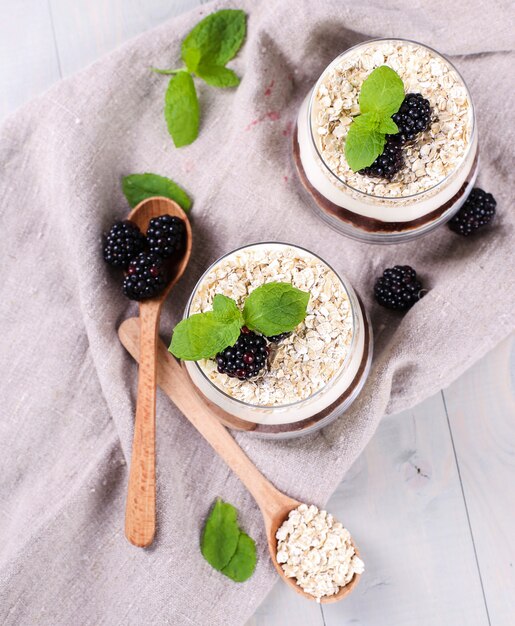 Muesli dessert on glasses