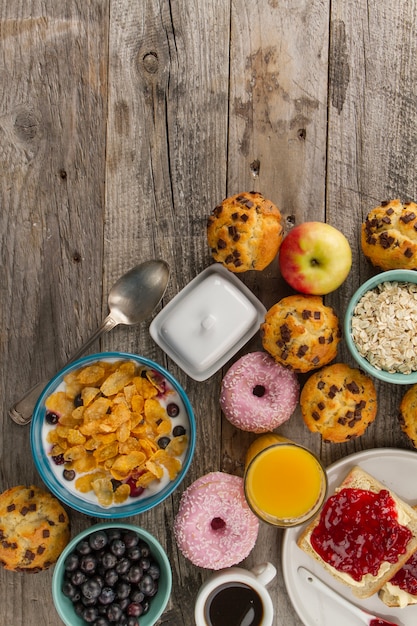 Muesli and pastry for breakfast