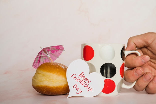 Mug postcard and donut