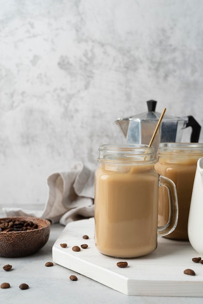 Mug with coffee on table