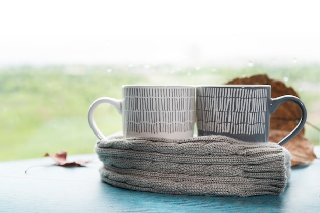 Mugs in warm scarf