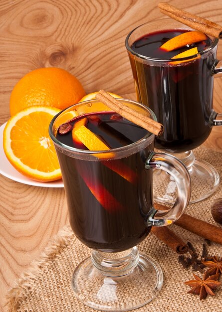 Mulled wine with cinnamon and orange