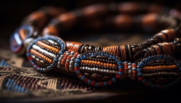 Бесплатное фото Ожерелье из разноцветных бусин - самодельный сувенир коренных культур, созданный искусственным интеллектом.