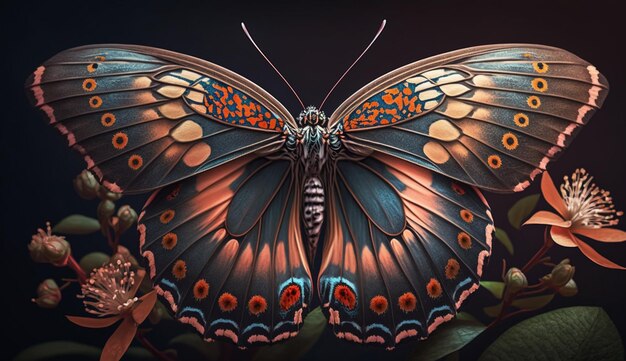 Разноцветная бабочка с замысловатым абстрактным рисунком, генерирующим AI