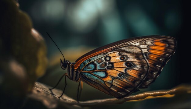 Multi colored butterfly wing fragile beauty in nature generated by AI