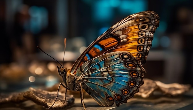 Free photo multi colored butterfly wing showcases beauty in nature fragility generated by ai