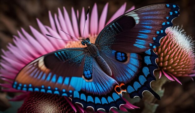 Multi colored butterfly wing shows beauty in nature generative AI