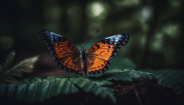 Multi colored butterfly wing on yellow flower outdoors generated by AI